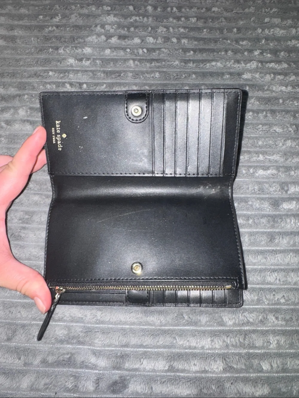 kate spade Black Pebbled Leather Long Wallet